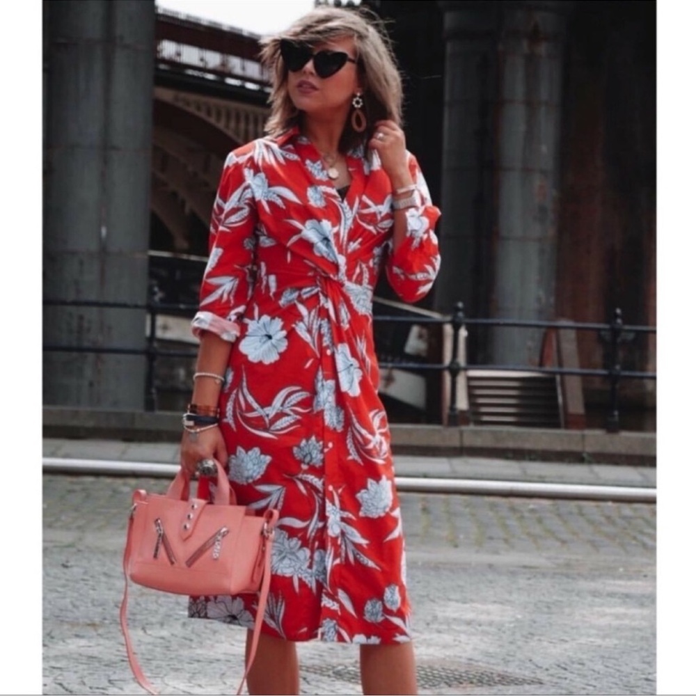 Zara Red and Blue Floral Midi Dress